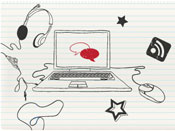 Web and social media doodles on notepaper